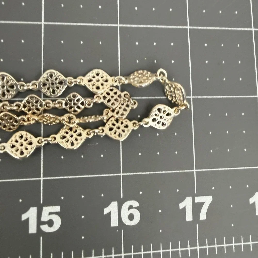 Stella & Dot Silver Tone Necklace Filigree Floral Openwork Long Layering Strand